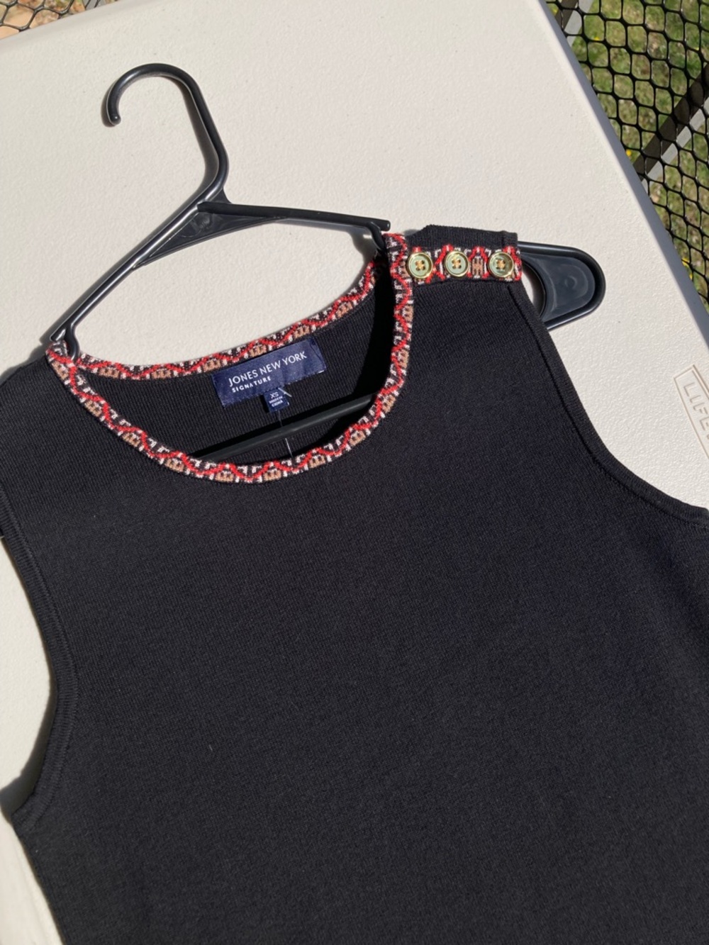 Jones New York Black Ribbed Knit Dress Sleeveless Geometric Trim Sweater Dress - Picture 4 of 13